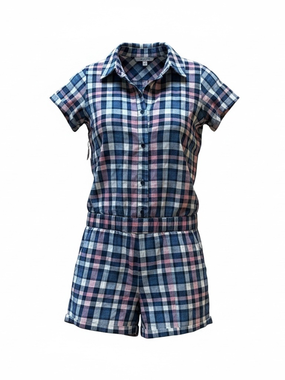 Chip & Pepper White Blue and Pink Plaid Short Sleeves Romper